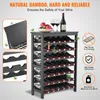 A wine rack filled with wine bottles, with inset images showing details of the rack's construction and features. Produktbild-Vorschau