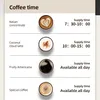 A list of coffee types with their supply times. Produktbild-Vorschau