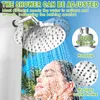 A woman showering with a multi-head showerhead, with text overlays highlighting features. Náhľad obrázku produktu