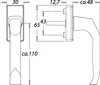 Technical drawing with dimensions of a window handle. Produktbild-Vorschau