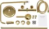 A collection of gold-colored shower system components laid out on a white background. Náhled obrázku produktu