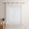 A white sheer curtain with embroidered wavy lines and beads hangs on a curtain rod. Produktbild-Vorschau