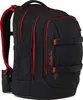 A black backpack with red trim and straps. Podgląd zdjęcia produktu