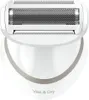 A close-up, studio shot of a white electric epilator head with a silver trim and the text 'Wet & Dry' visible on the base. Produktbild-Vorschau