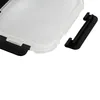 A close-up view of a clear plastic food container lid with a detached black plastic latch. Náhled obrázku produktu