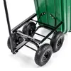 Close-up of the wheels and frame of a green garden cart. Podgląd zdjęcia produktu