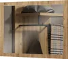 A close-up view of a wooden shelf with a hat and a scarf hanging on a rack, reflected in a mirror. Náhľad obrázku produktu