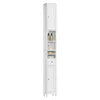 A tall, narrow white storage cabinet with multiple shelves, a drawer, and a cabinet door. Produktbild-Vorschau