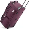 A purple rolling suitcase is shown against a white background. Produktbild-Vorschau