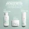 A marketing image showing a three-step hair care routine for curls, featuring Wella Nutricurls products. Voir les images du produit
