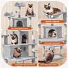 A collage of images showcasing a multi-level cat tree with cats interacting with different features. Produktbild-Vorschau