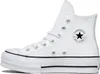 A white Converse high-top sneaker with a platform sole is shown against a white background. Produktbild-Vorschau