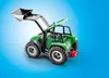 A green toy tractor with a front loader, shown against a blue gradient background. Voir les images du produit