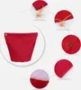 A collage of images showing a red drawstring bag from different angles, highlighting its features and details. Produktbild-Vorschau
