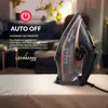 A black and rose gold LEHMANN steam iron is shown on a light-colored surface, with a blurred background of a living room. Produktbild-Vorschau