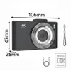 A product shot of a digital camera with dimensions and accessories shown. Produktbild-Vorschau