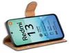 A smartphone in a flip case, displaying product specifications on its screen. Produktbild-Vorschau
