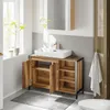 SoBuy Badmöbel BZR63-L-PF mit Waschbecken im modernen Badezimmer, geöffnete Türen zeigen Regale Produktbild-Vorschau
