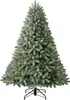 A full shot of an artificial Christmas tree with a flocked appearance, standing on a black metal stand against a white background. Produktbild-Vorschau