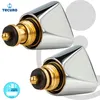 Two chrome-plated faucet valve cores with brass and black rubber components are shown against a white and light gray background. A blue and white circular logo with a bathtub icon and text is in the bottom left corner, and the word 'TECURL' is in the top l Produktbild-Vorschau