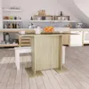 A kitchen scene with a dining table and chairs, shelves with kitchenware, and appliances. Podgląd zdjęcia produktu