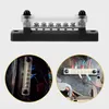 A collage of images showing a busbar power distribution block and its application in vehicles. Produktbild-Vorschau
