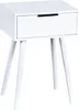 A white bedside table with a single drawer and a black handle, standing on four angled legs. Produktbild-Vorschau