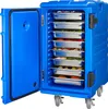 A blue insulated food carrier with multiple trays of food inside, shown with the door open. Náhľad obrázku produktu
