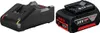 A Bosch battery charger and an 18V 4.0Ah battery are shown side-by-side on a light gray background. Voir les images du produit