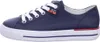A side view of a blue leather sneaker with white laces and a white sole. Anteprima dell’immagine prodotto