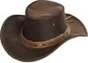 A brown leather cowboy hat shown from a three-quarter angle against a white background. Produktbild-Vorschau