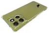 A clear protective case with a green backing is shown on a white background. The case has a camera cutout revealing multiple lenses. Produktbild-Vorschau