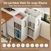 Two white mobile storage cabinets are shown next to a desk, with various items stored inside and on top. The cabinets are on wheels and have handles. A window with blinds is visible in the background. Anteprima dell’immagine prodotto