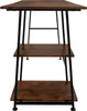 A front view of a three-tier shelving unit with a distressed wood finish and black metal frame. Náhled obrázku produktu