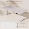 A white height-adjustable desk with dimensions and feature callouts shown. Podgląd zdjęcia produktu