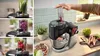 A collage of images showing a food processor in use and close-ups of ingredients. Produktbild-Vorschau