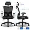 Diagrams showing the dimensions of an ergonomic office chair. Produktbild-Vorschau