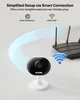A security camera and router are shown with graphics indicating a smart connection and WiFi. Produktbild-Vorschau