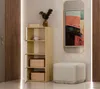A hallway or entryway scene with a tall cabinet, a mirror, and a stool. Náhled obrázku produktu