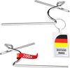 Two metal greenhouse clips are shown against a white background. One clip has a keychain attached with a German flag and text. Produktbild-Vorschau