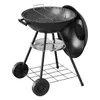 A black charcoal grill with a lid open, shown on a white background. Produktbild-Vorschau
