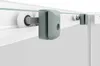 A close-up view of a shower enclosure's sliding door mechanism, showing the rollers and locking mechanism attached to the glass. Produktbild-Vorschau