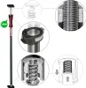 A collage of images showing a telescopic support pole and close-ups of its internal mechanisms and threaded parts. Produktbild-Vorschau