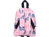 The back view of a pink backpack with a repeating pattern of cartoon characters and leaves. Náhled obrázku produktu