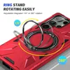 A red phone case with a ring stand is shown from a diagonal angle, highlighting its features. Produktbild-Vorschau