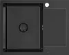 A top-down view of a black stainless steel kitchen sink with a drain and a drying area. Anteprima dell’immagine prodotto