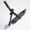 A close-up, top-down view of a black scooter with illuminated blue wheels. Voir les images du produit