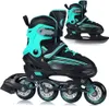 A pair of inline skates and a pair of ice skates are shown against a white background. The inline skates are in the foreground and the ice skates are in the background. Produktbild-Vorschau