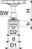 A diagram showing dimensions and labels for a valve part. Produktbild-Vorschau