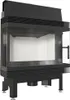 A black modern fireplace insert with glass doors and white interior, shown from a three-quarter angle against a white background. Podgląd zdjęcia produktu